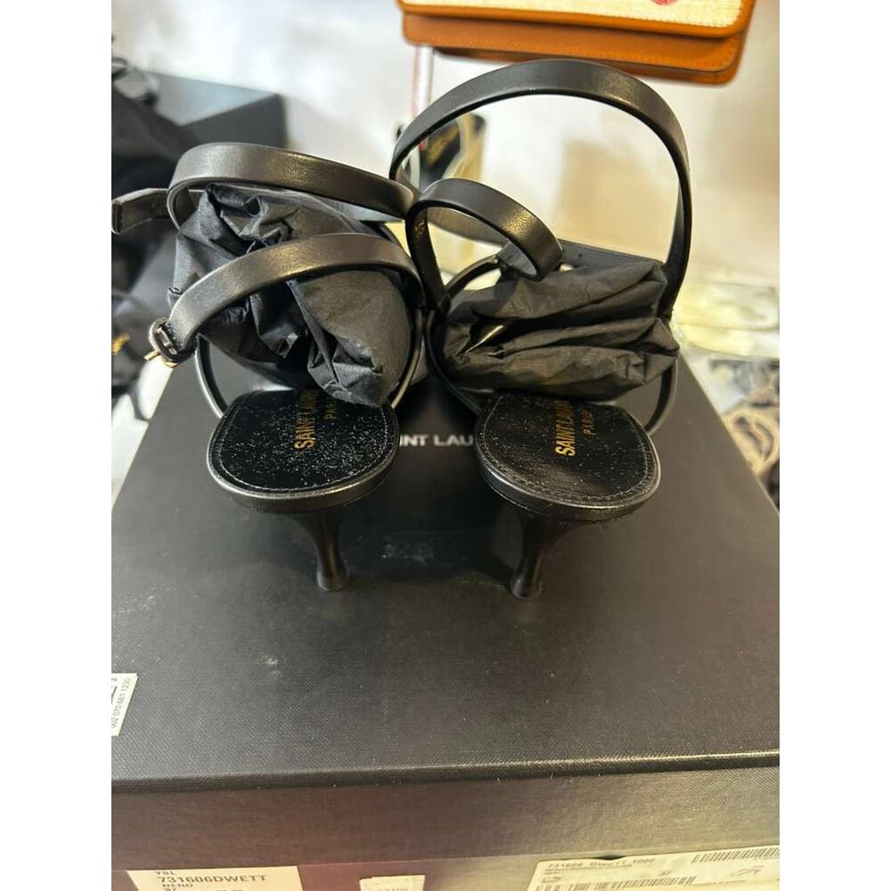 Saint Laurent 60mm Cassandra Leather Sandals Black Size 36.5/US 6.5 - Picture 4 of 7